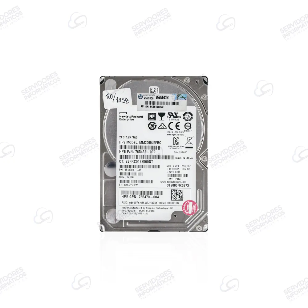 DISCO SERVIDOR HPE 765452 2TB 7.2k SAS 2.5" - Usado