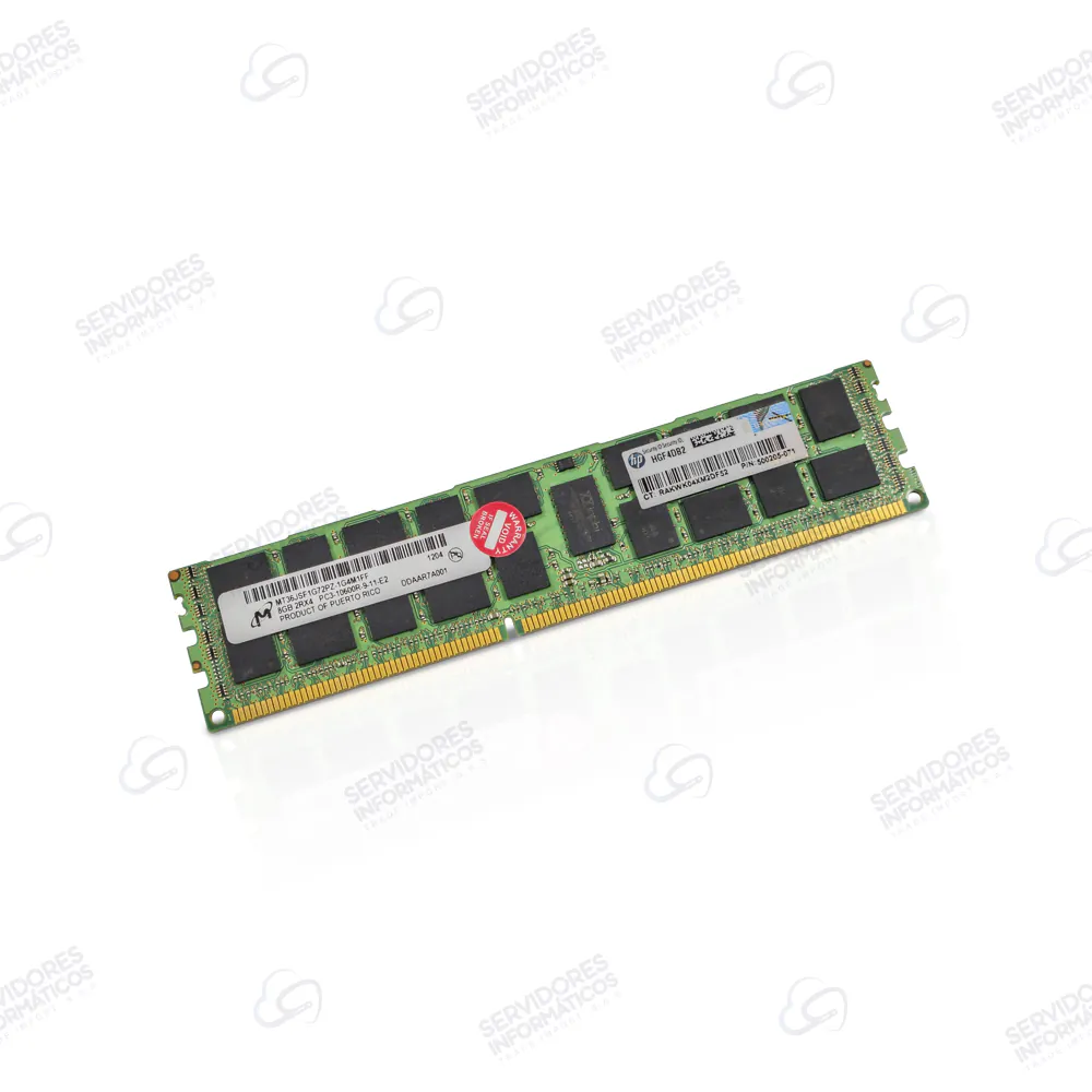 Memoria Servidor MICRON HPE 8GB PC3-10600R DDR3-1333 PN: 500205-071 RDIMM